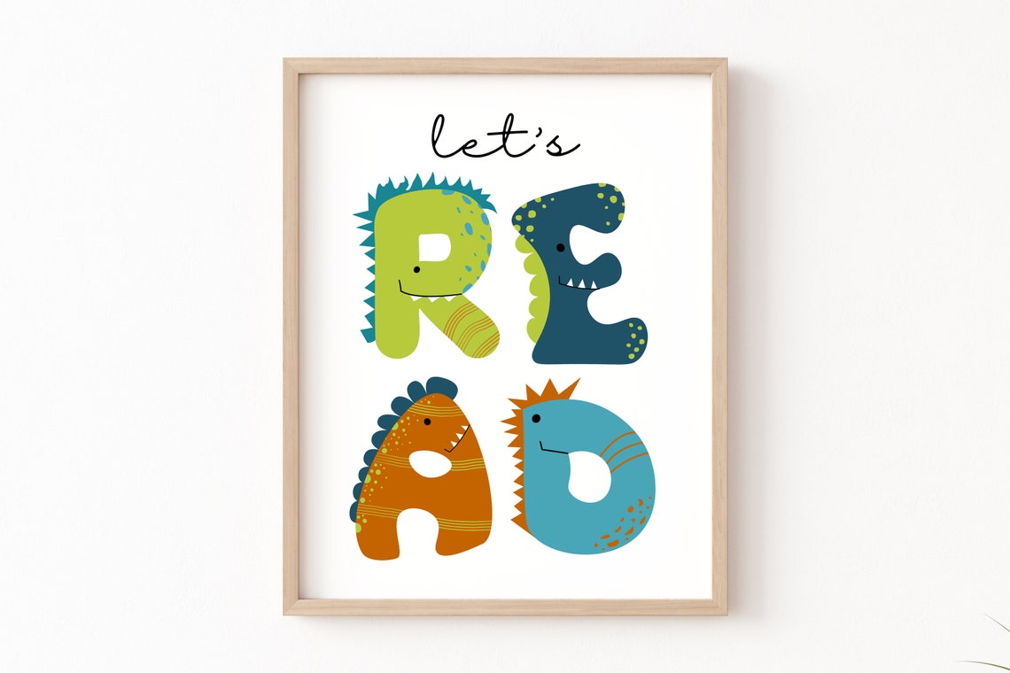 Lets Read Dinosaur Letters Green Playful Nursery Decor Poster - Image 4