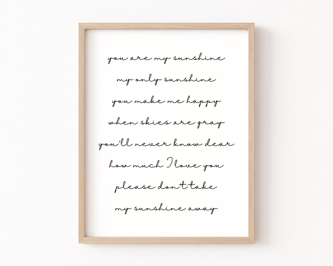 You Are My Sunshine Lyrics Art Print, Boho Nursery