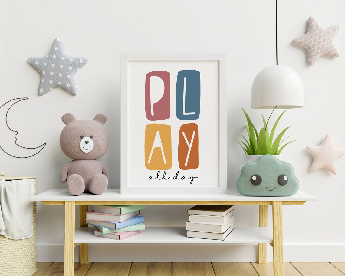 Play All Day Playroom Poster, Kids Typography Art Print - Image 2