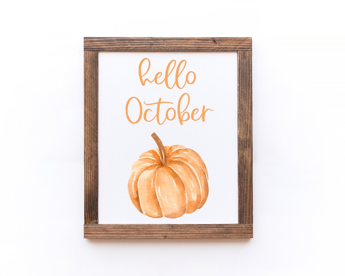 Hello October Rustic Fall Pumpkin Art Print