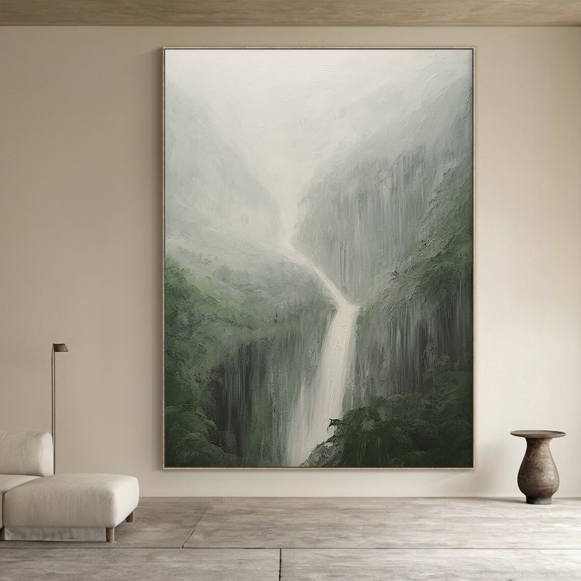 Green Abstract Mountains Waterfall Art Print - Image 2