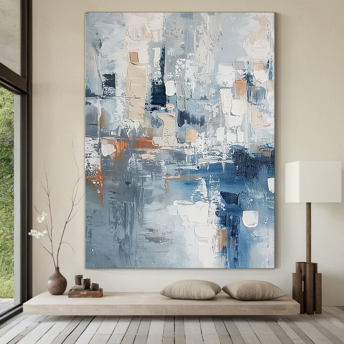 Blue Grey Abstract With Tan Block Shapes Textured Modern Poster - Image 6