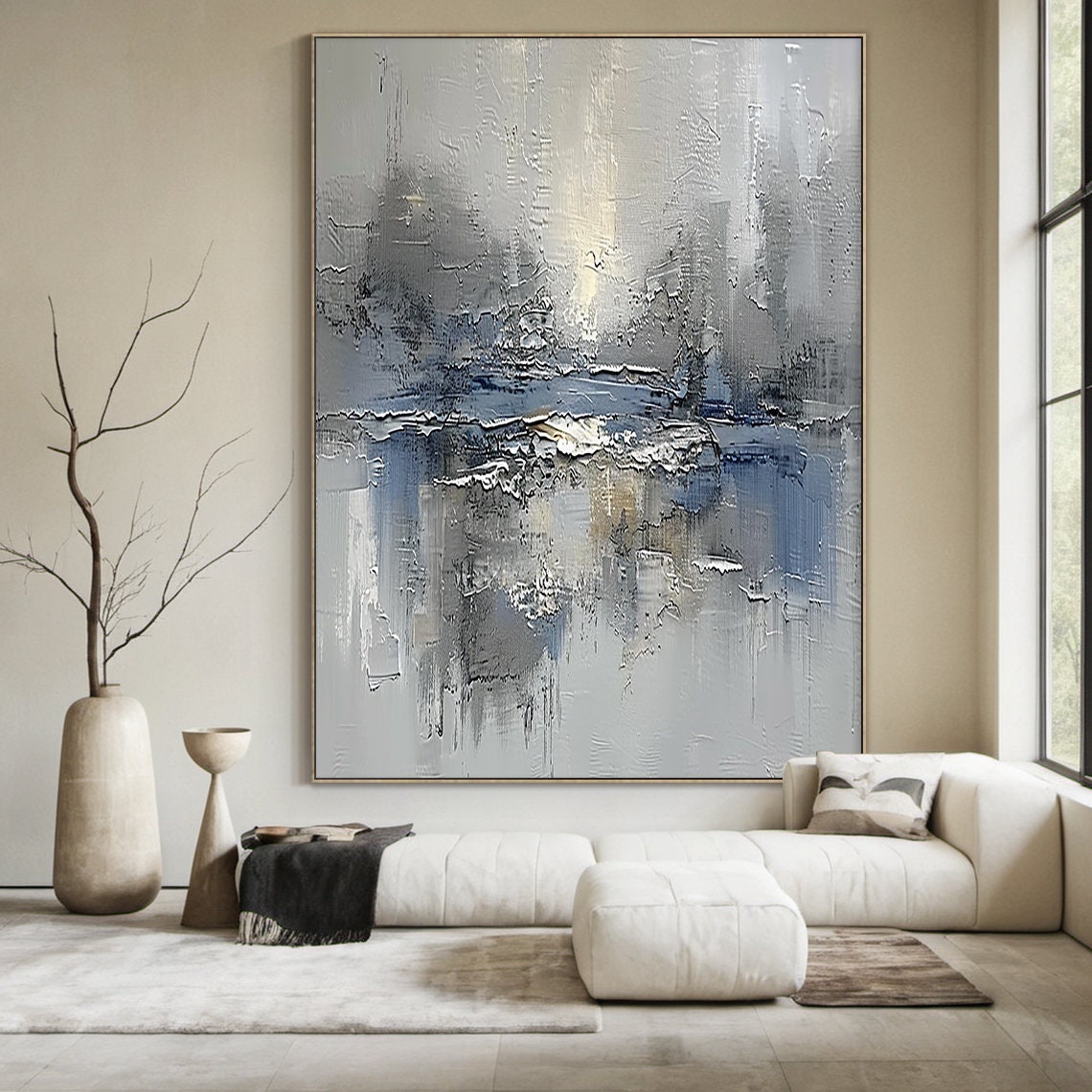 Blue Grey Stormy Abstract Textured Modern Living Room Art Poster
