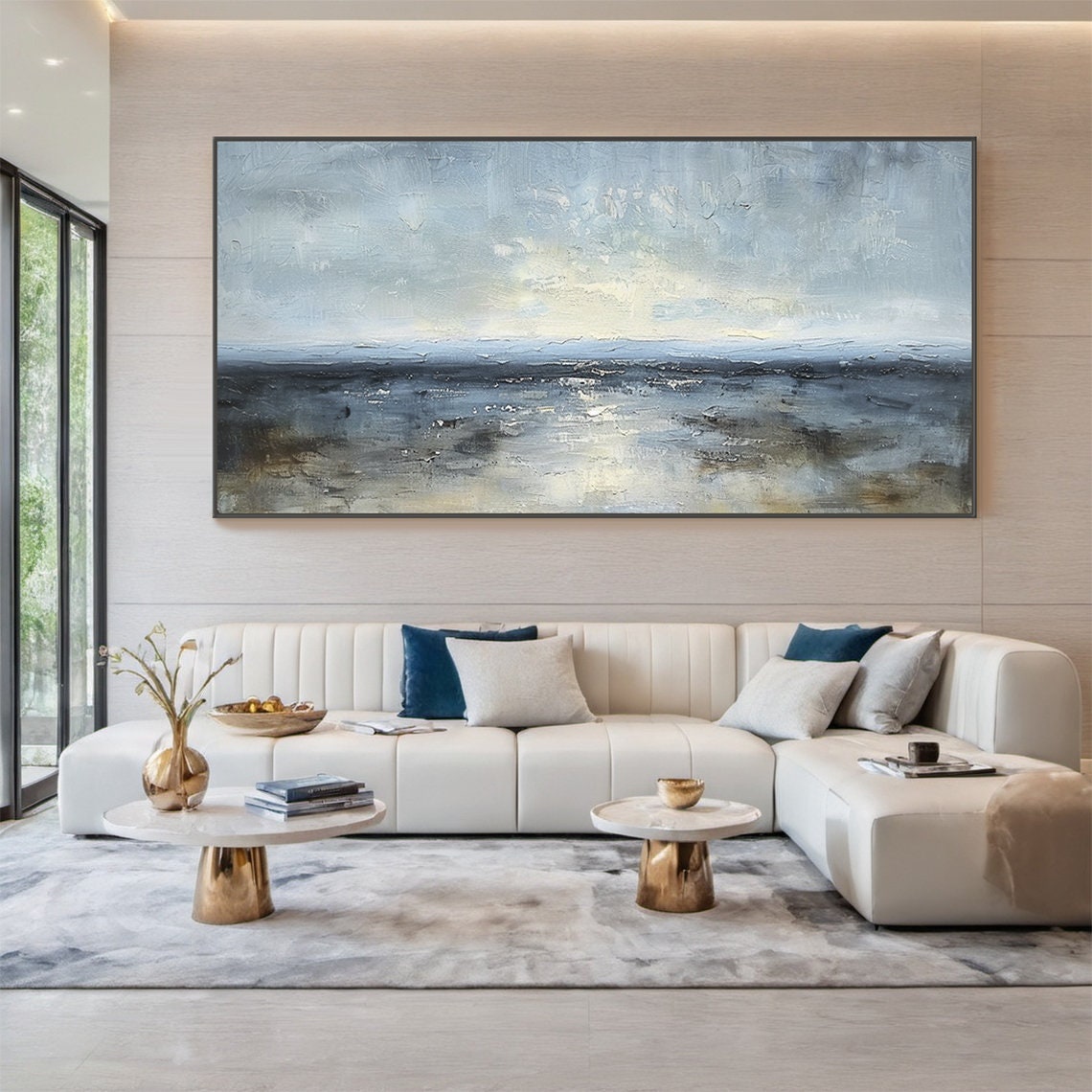 Grey Blue Misty Seascape Horizon Moody Minimalist Ocean Poster - Image 4