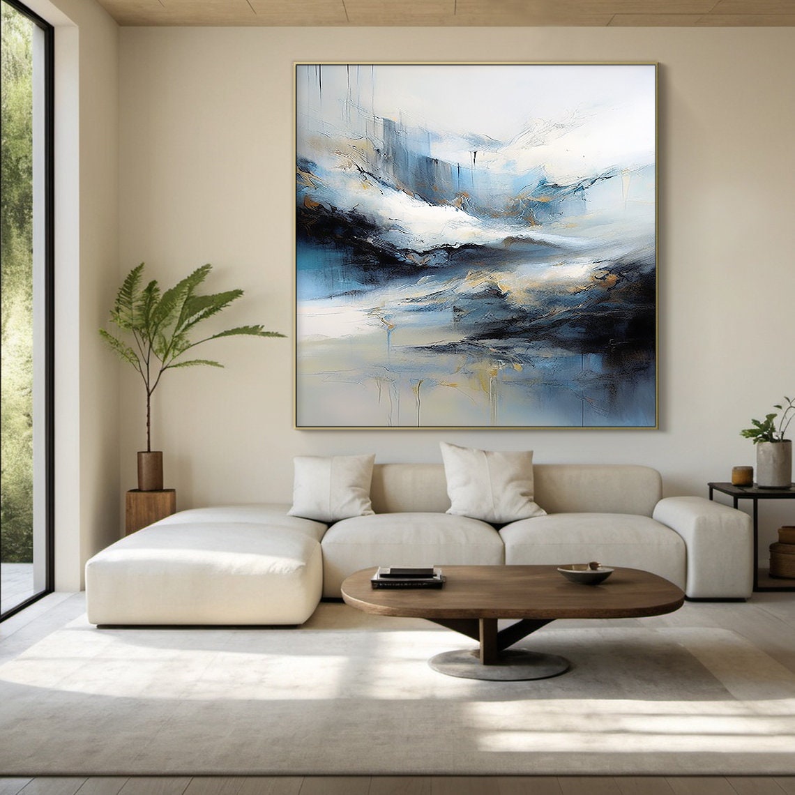 White Blue Gold Abstract Ocean Mist Soft Textured Seascape Poster - Image 4