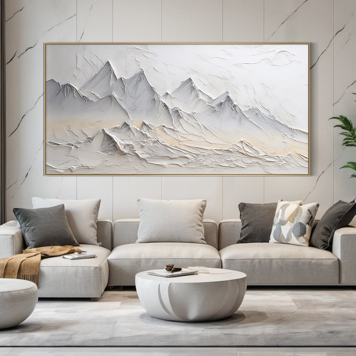 Large White Abstract Mountains Oil Painting Grey 3d Texture Mountains Landscape Painting Modern Nature Living Room Wall Art - Image 5