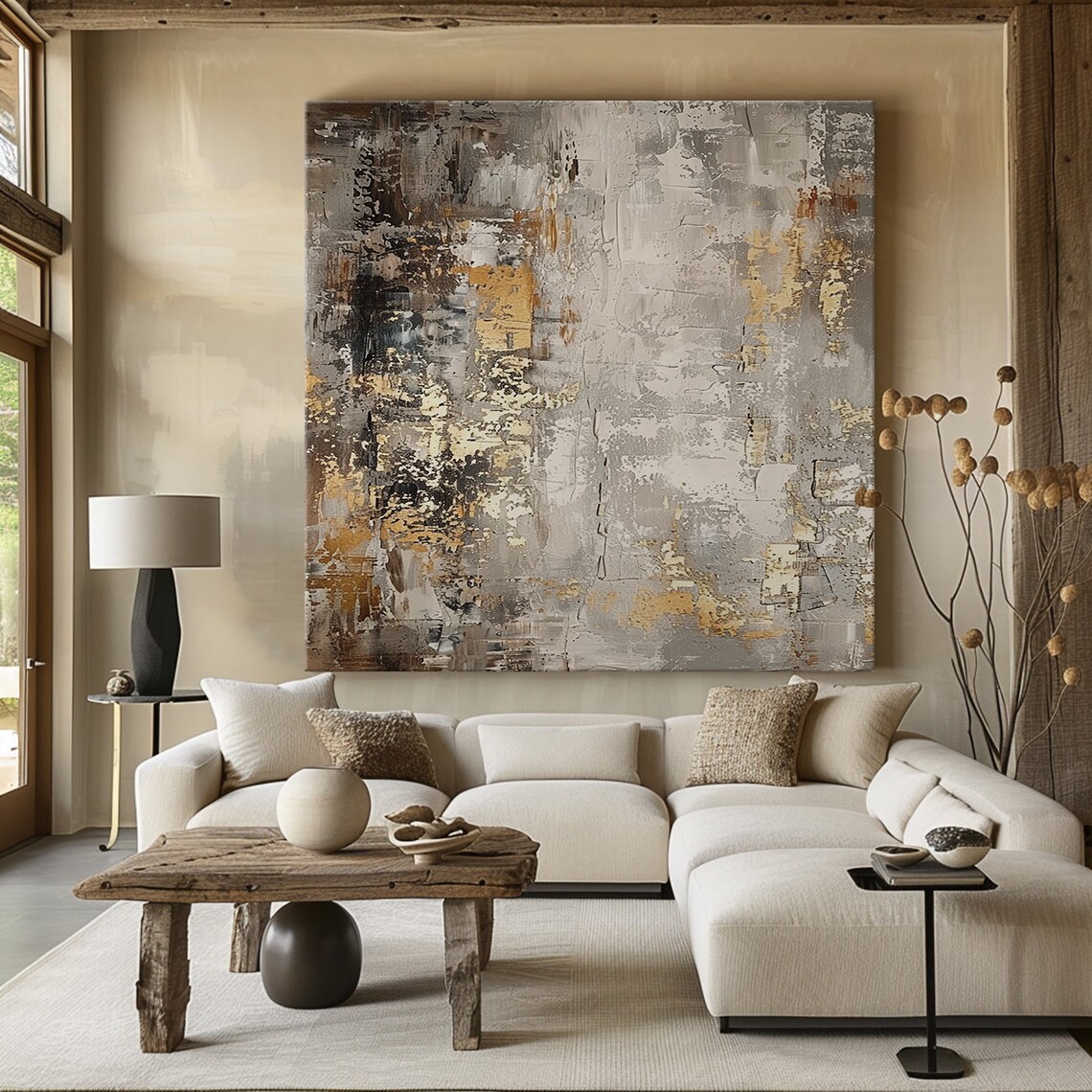 Grey Abstract Texture Oil Painting, Modern Room Art - Image 6