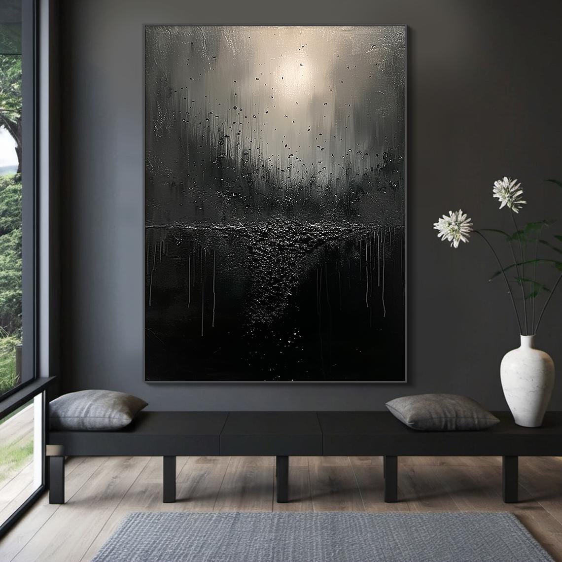 Black Drip Textured Abstract Painting Wabi Sabi Modern Wall Art Poster