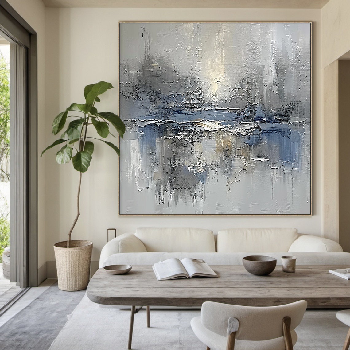 Blue Grey Stormy Abstract Textured Modern Living Room Art Poster - Image 4