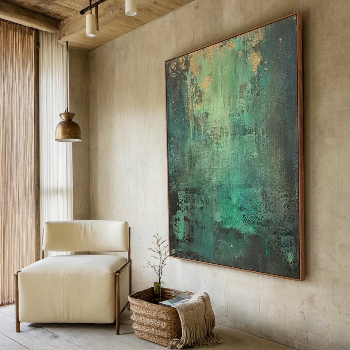 Green Minimalist Painting, Abstract Texture Art - Image 3