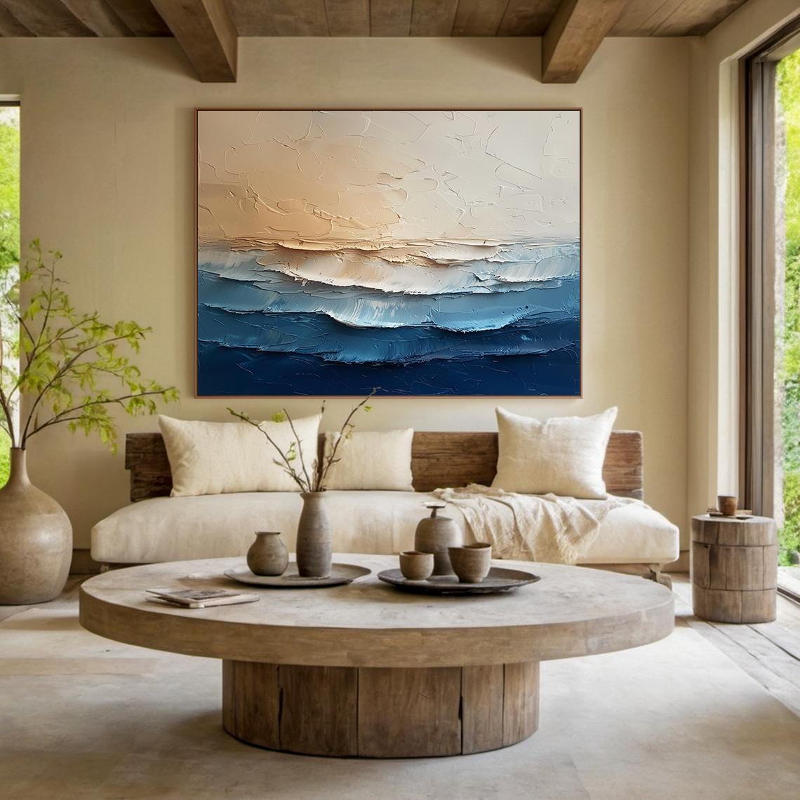 Blue Ocean Wave Layers Textured Painting Abstract Sea Art Print Poster - Image 5