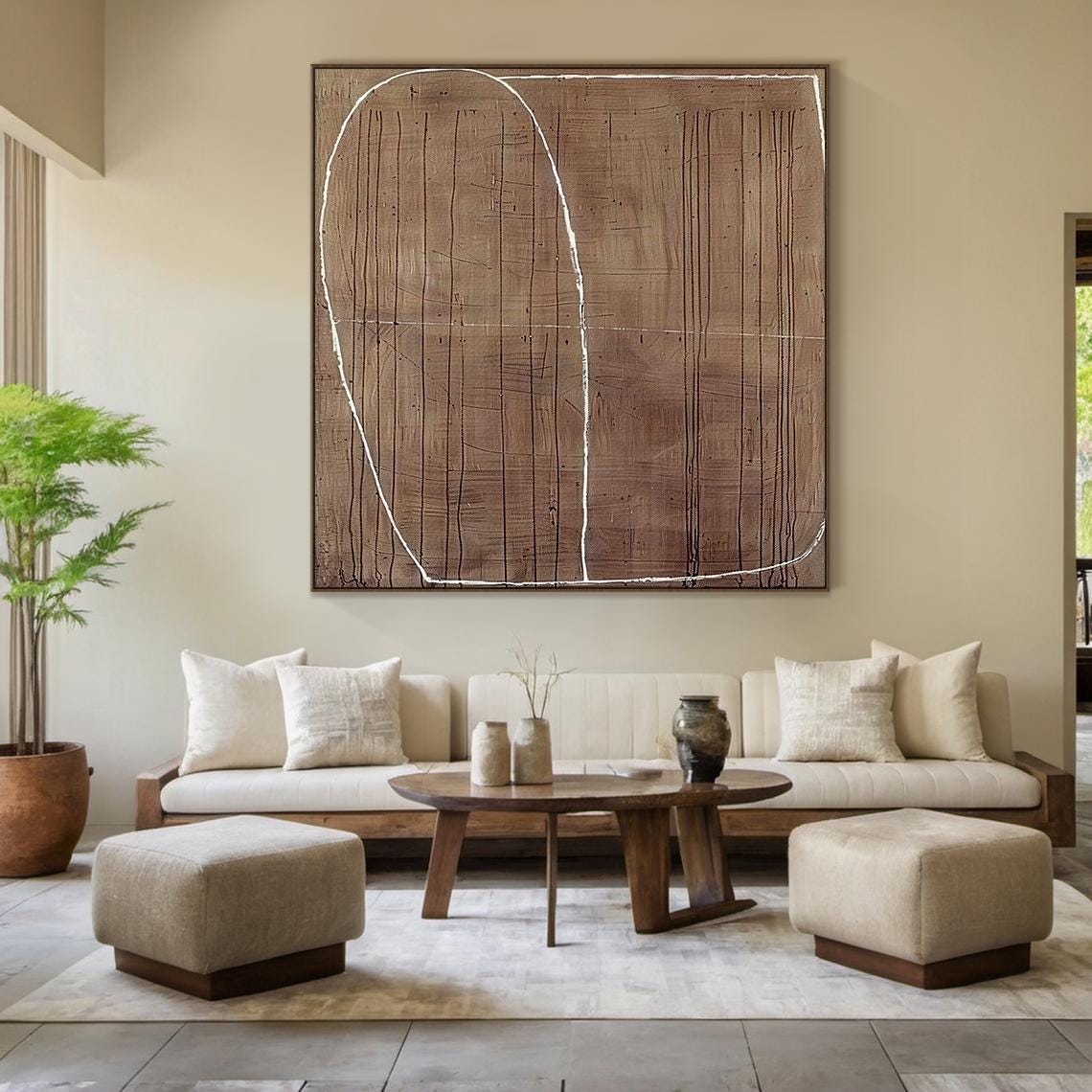 Brown Copper Wabi Sabi Abstract Line Arch Oil Painting Texture Poster - Image 3