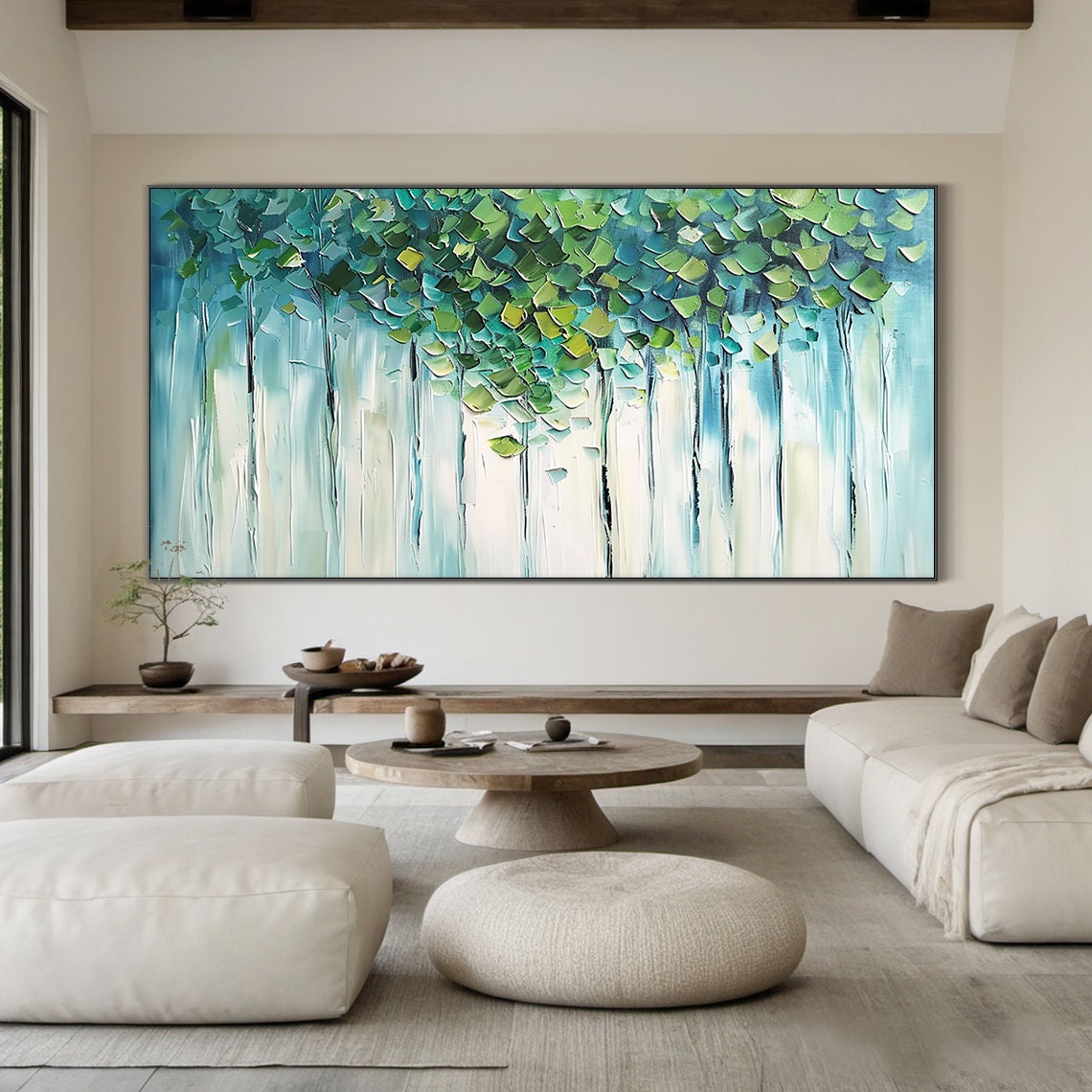 Green Tree Canopy Palette Knife Textured Modern Nature Art Poster