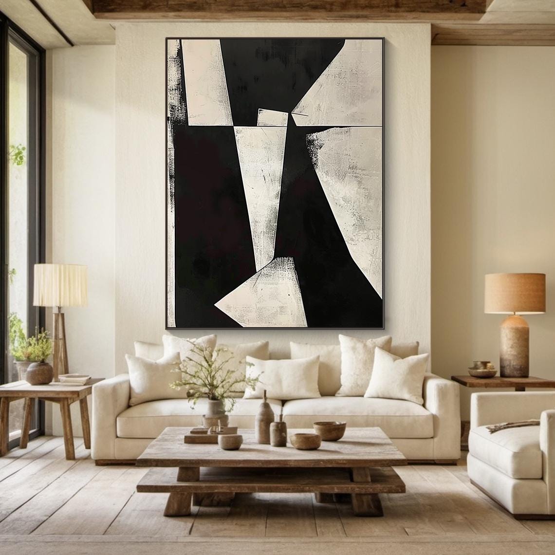 Black White Geometric Abstract Painting Bold Angular Modern Wall Art - Image 4