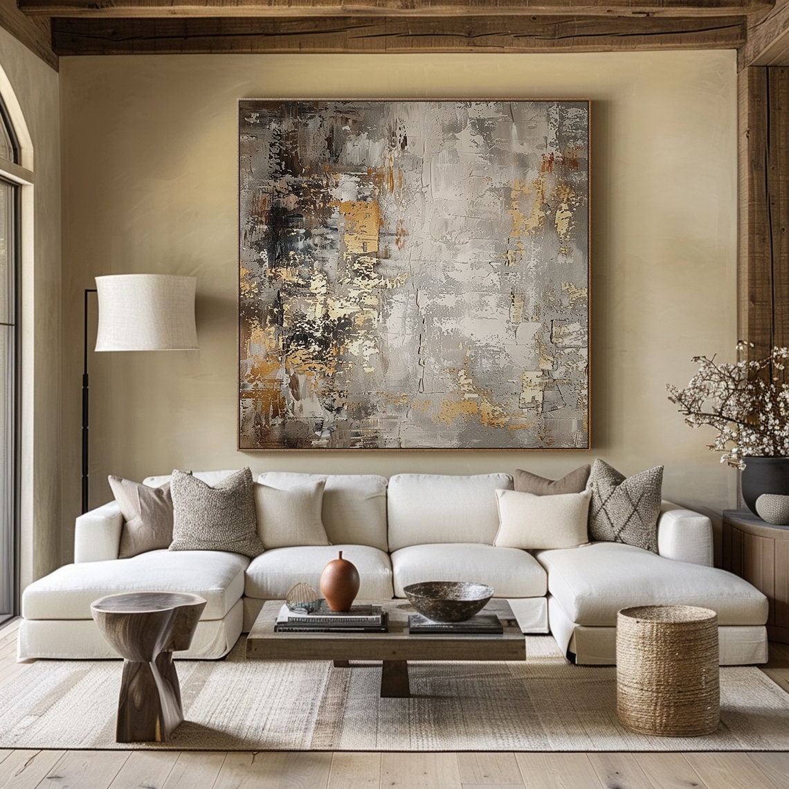 Grey Abstract Texture Oil Painting, Modern Room Art - Image 4