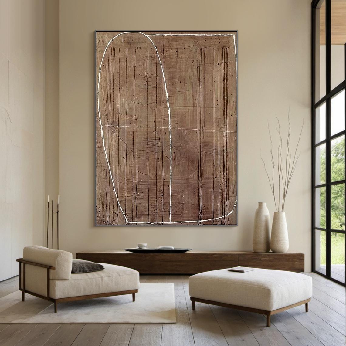 Brown Copper Wabi Sabi Abstract Line Arch Oil Painting Texture Poster