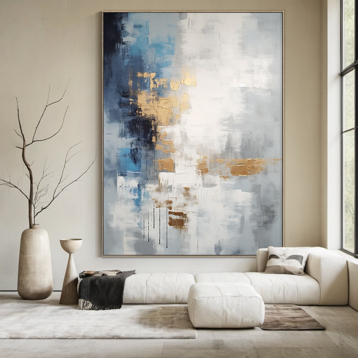 Grey and White Abstract Painting, Minimalist Art Print