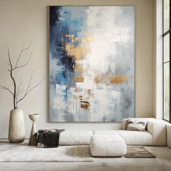 Grey and White Abstract Painting, Minimalist Art Print