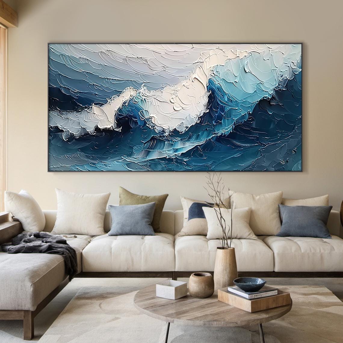 Deep Blue Ocean Wave Swirl Textured Painting White Foam Sea Art Poster - Image 6