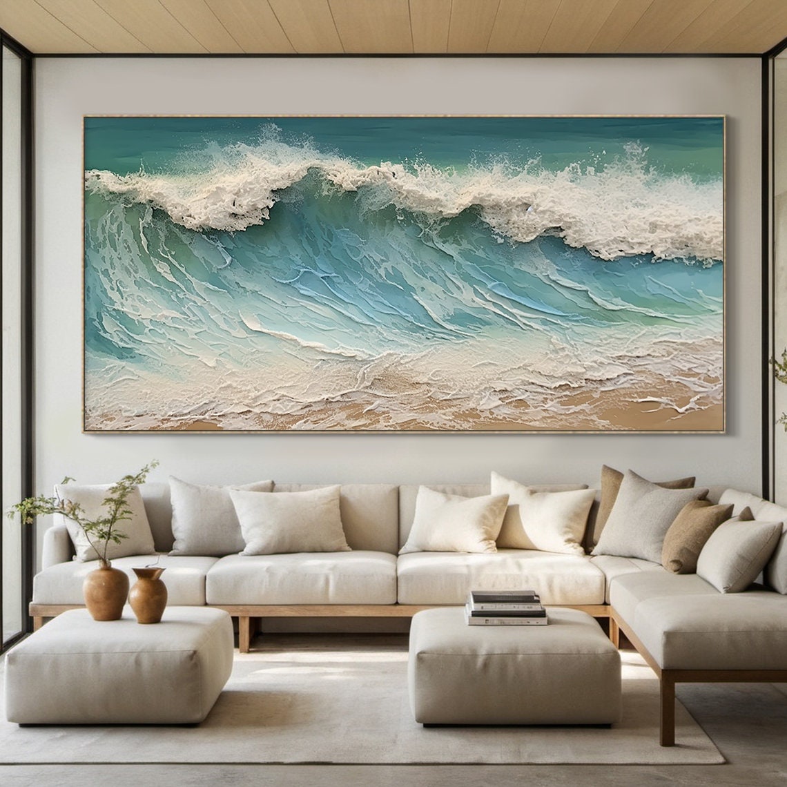 Turquoise Ocean Wave Textured Painting White Foam Sea Art Print Poster - Image 4