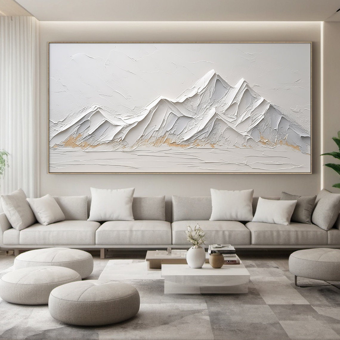Large Grey And White Abstract Mountains Oil Painting 3d Textured Mountain Landscape Handmade Painting Modern Natural Living Room Art - Image 4
