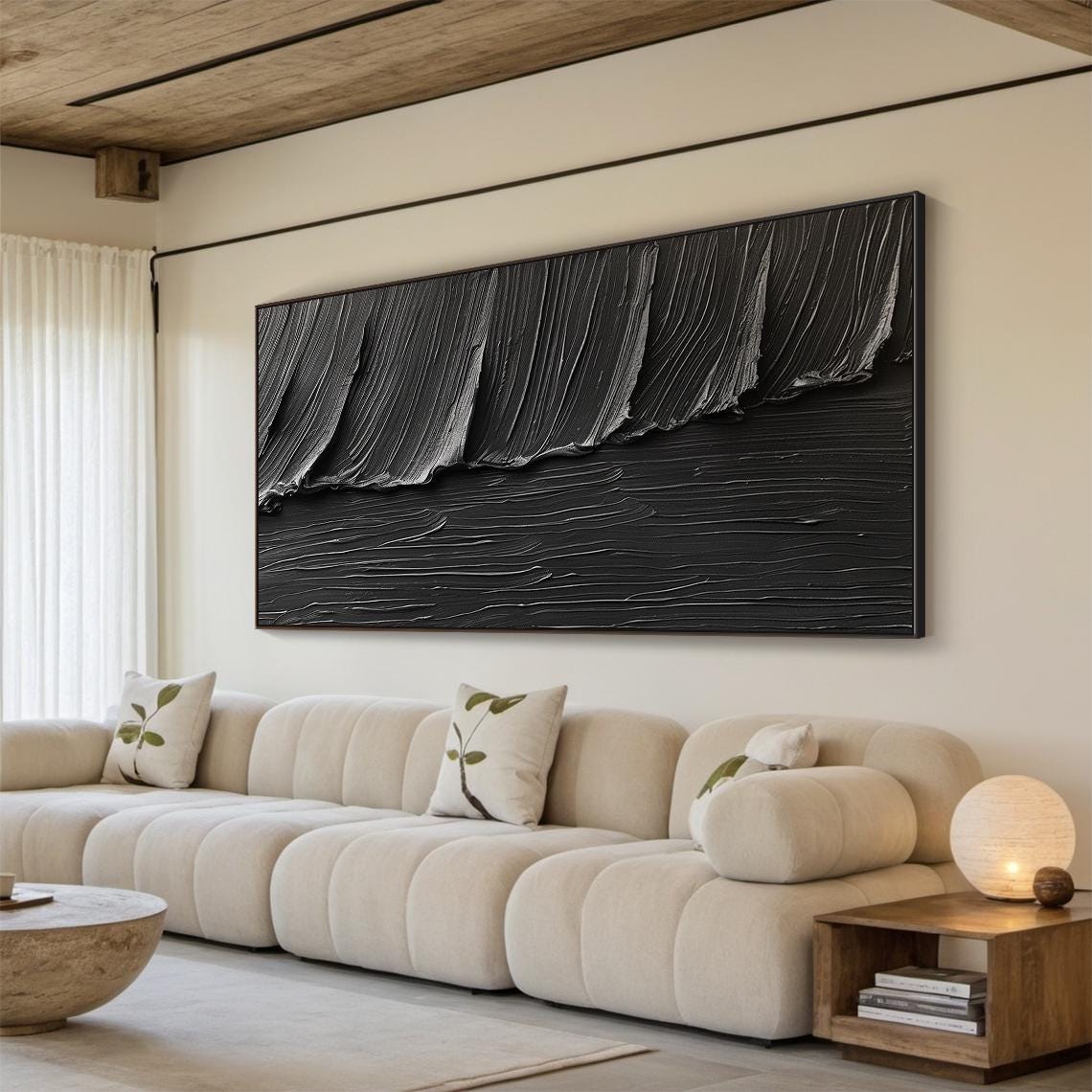 Black 3D Textured Abstract Painting Wave Flow Modern Wall Art Poster - Image 6