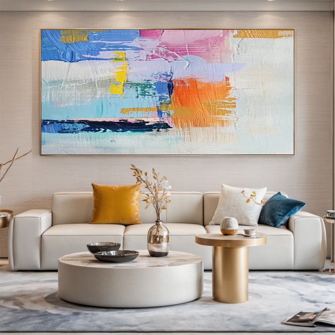 Colorful Abstract Blocks Blue Pink Orange Modern Painted Poster - Image 3