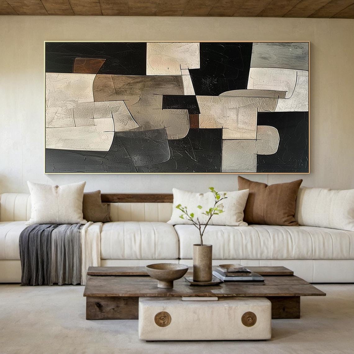 Black Abstract Oil Painting Decorative Painting Large Wabi Sabi Minimalist Wall Painting Brown Beige Abstract Art Modern Home Decor - Image 6