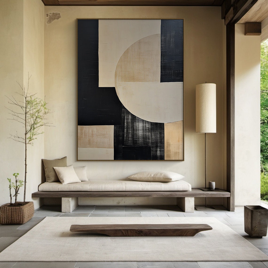 Large Black And Brown Textured Wall Mural Black And Brown Wabi Sabi Style Art Beige Modern Abstract Wall Art Decor Minimalist Art - Image 3
