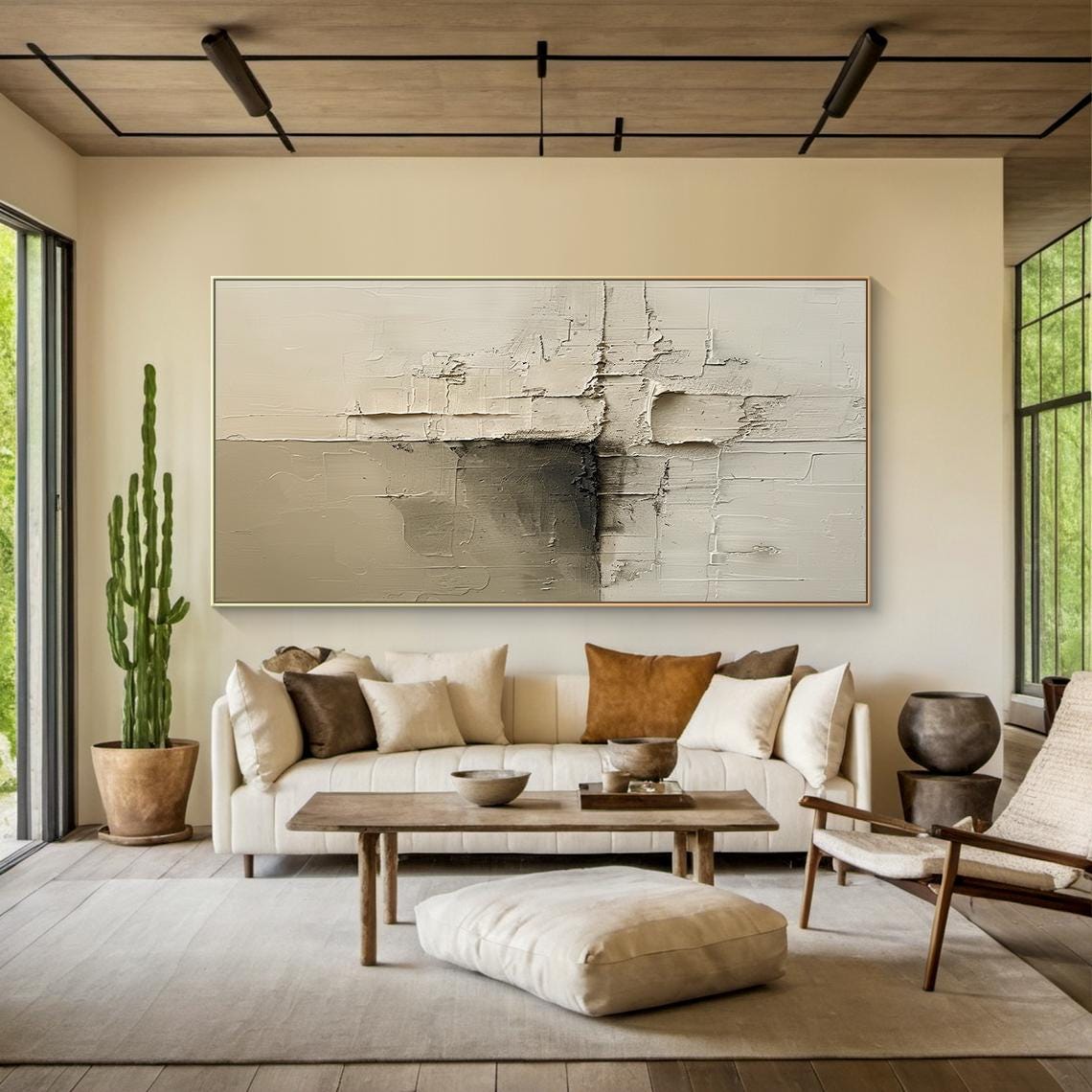 Brown Abstract Oil Painting Decorative Painting Beige Texture Wall Art Beige Abstract Art Modern Home Decoration - Image 3