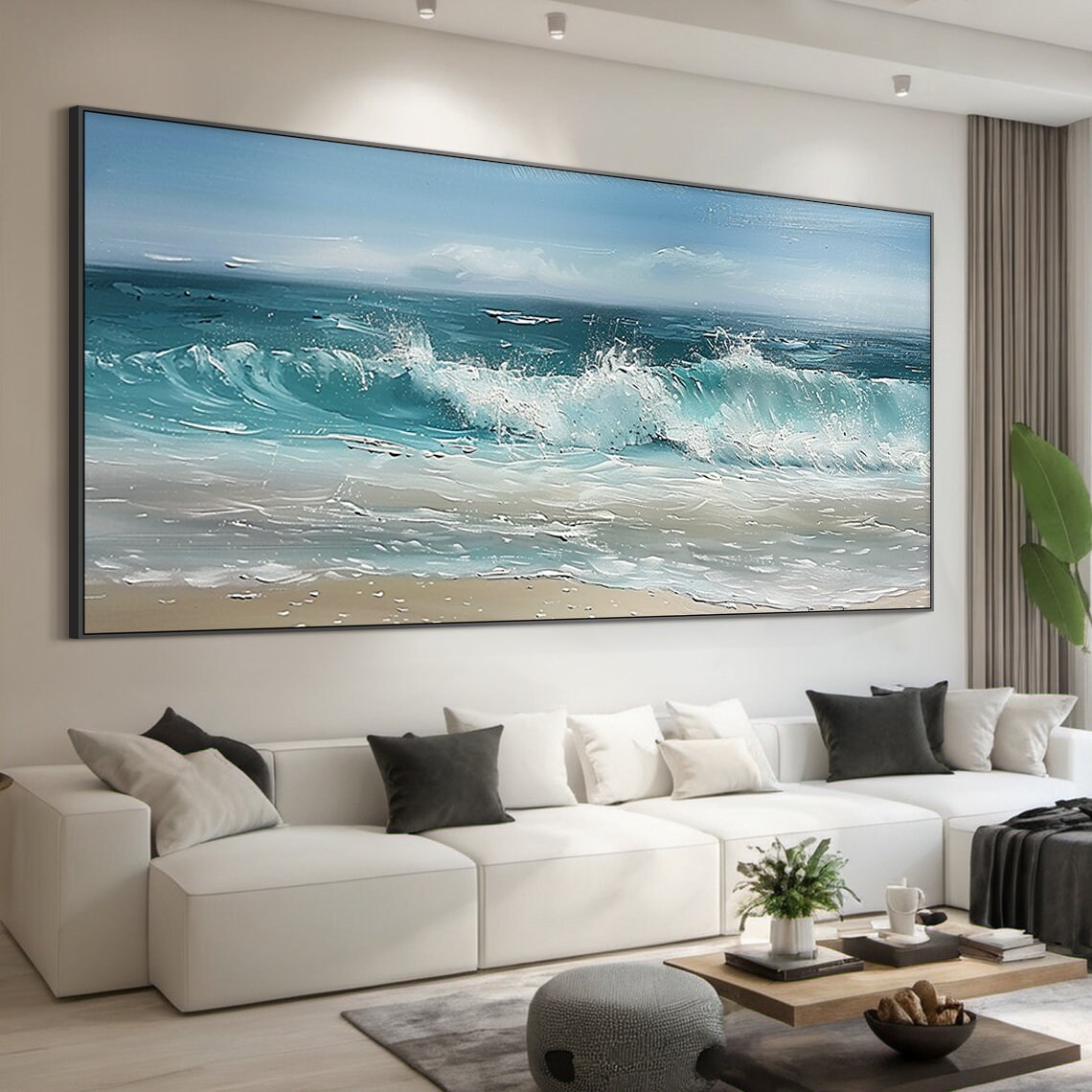 Blue Sea Level Abstract Oil Painting Art Print - Image 3