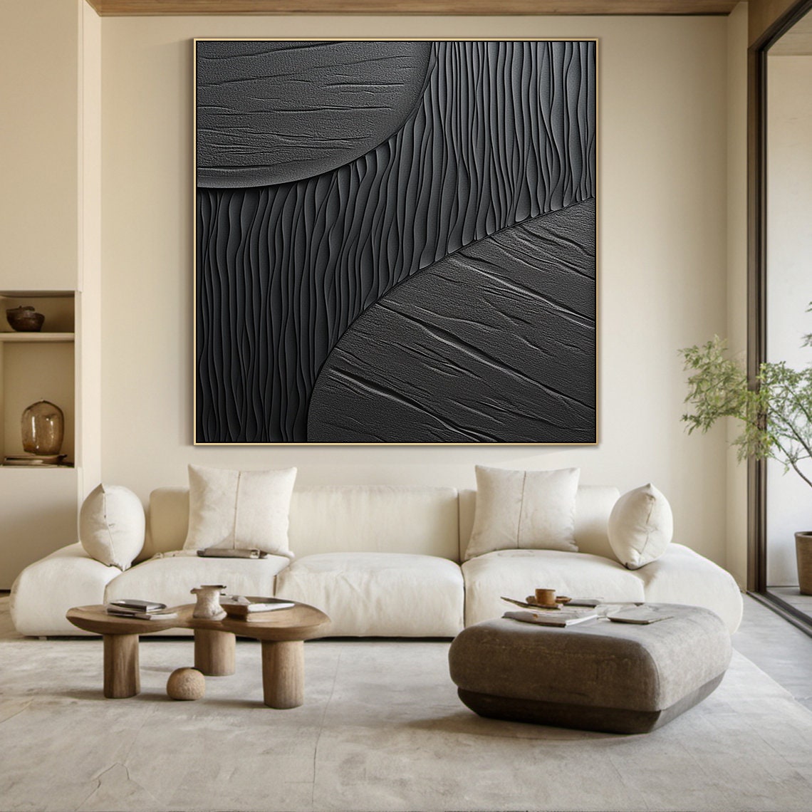 Black Abstract Painting Black Wabi Sabi Wall Art Large Black Wall Art Black Textured Hand Painting Neutral Wall Decor Art - Image 5