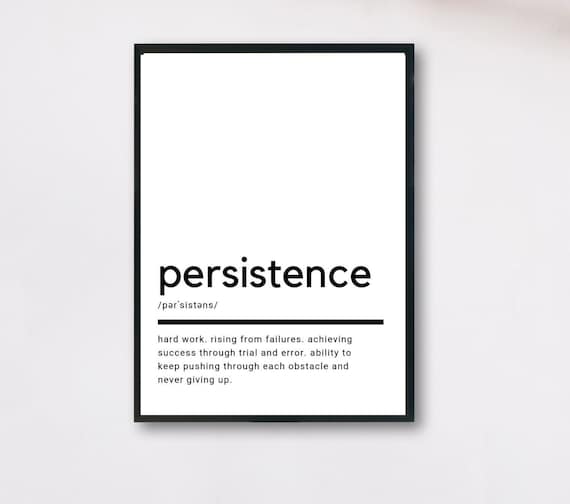Persistence Definition Minimalist Typography Motivational Quote Wall Art