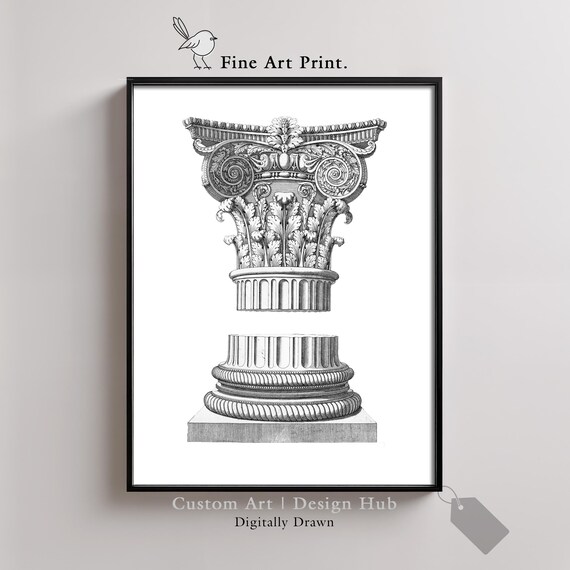 Classical Composite Column Capital Vintage Architectural Engraving Art Print