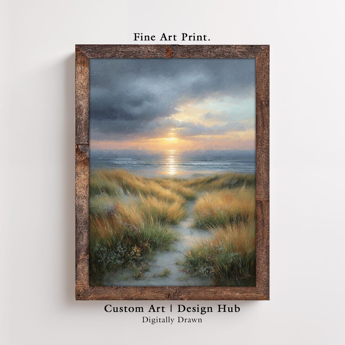 Golden Sunset Beach Dunes Ocean Waves Serene Tranquil Fine Art Print
