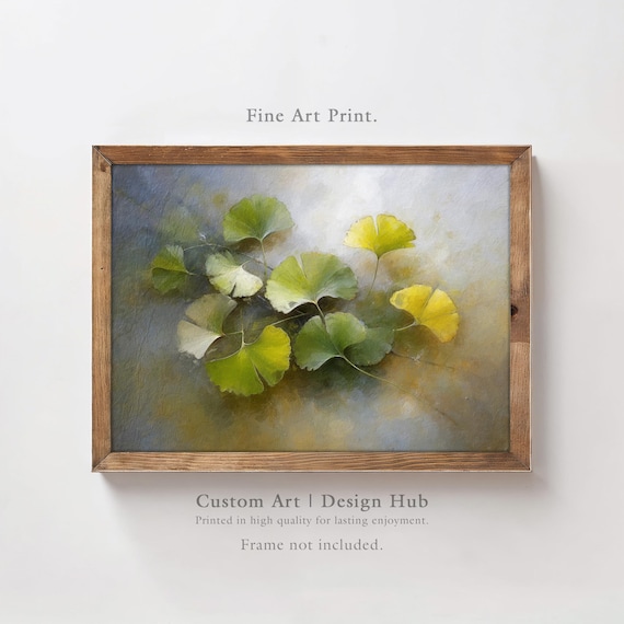 Botanical Wall Art Print Fine Decor With Green And Yellow Ginkgo Leaves