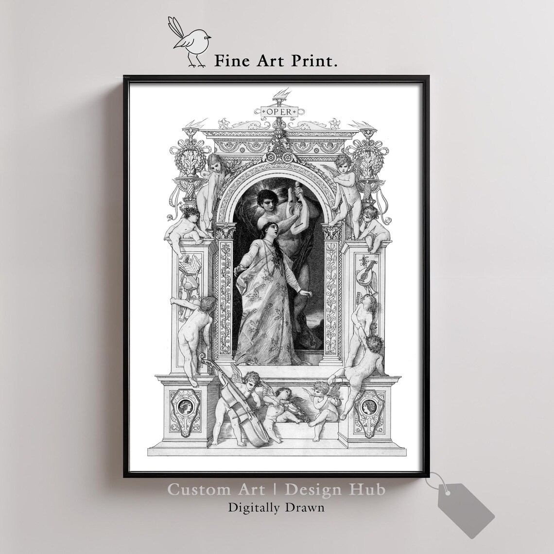 Vintage Opera Frontispiece Classical Engraving Art Print Cherubs Music Art