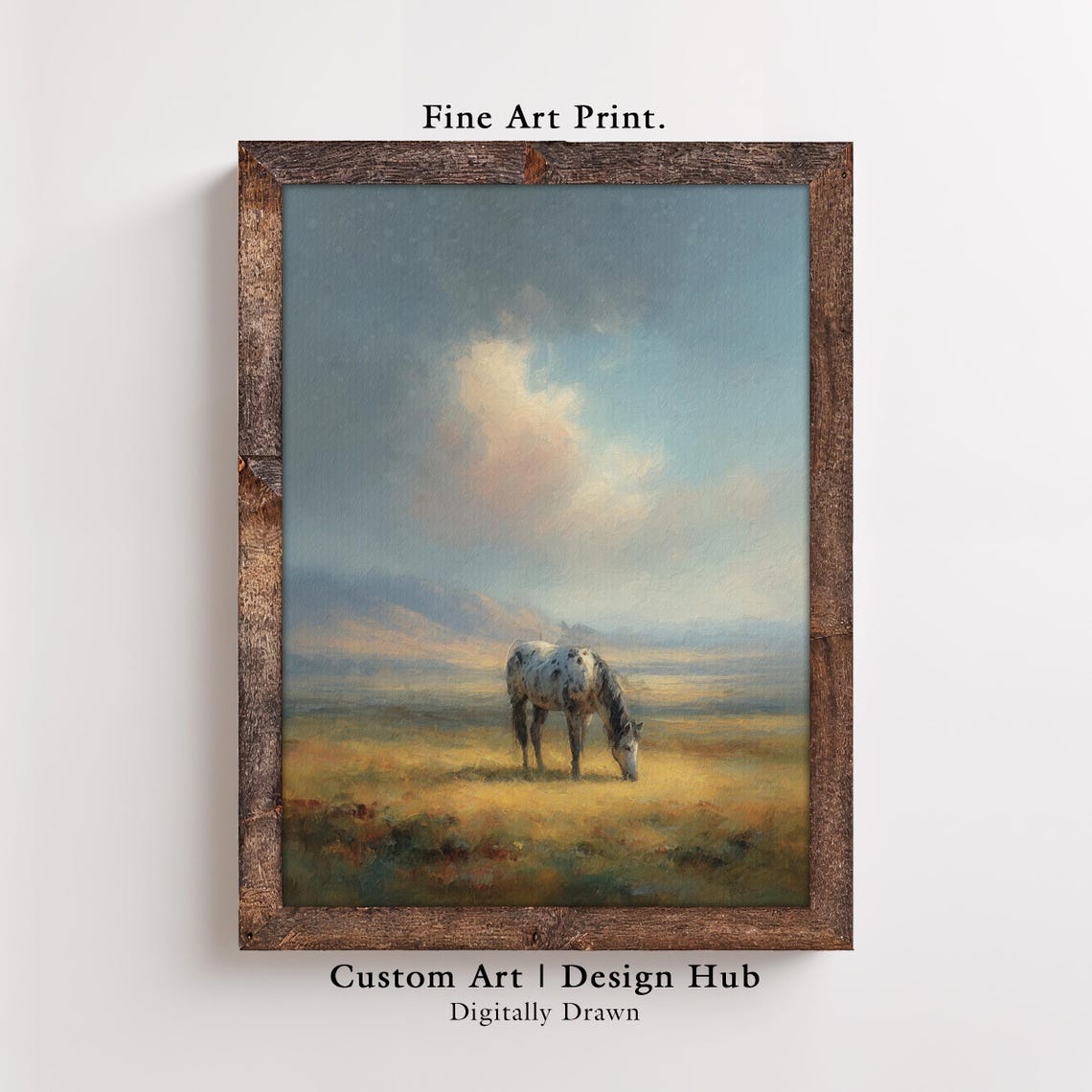 Spotted Horse Grazing Golden Meadow Peaceful Serene Fine Art Print