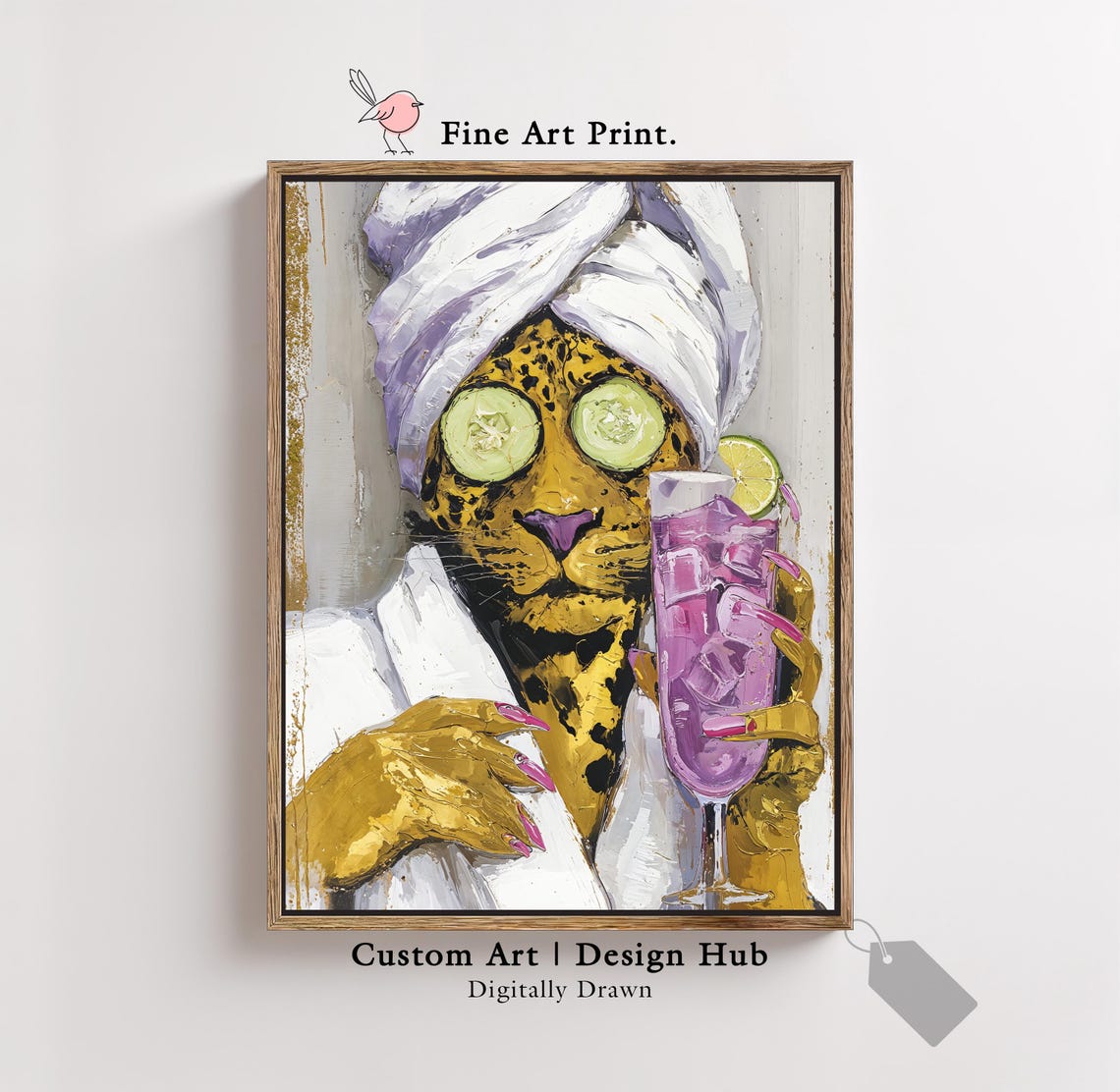 Glamorous Leopard Enjoying Spa Day With Cucumber Slices Wall Art
