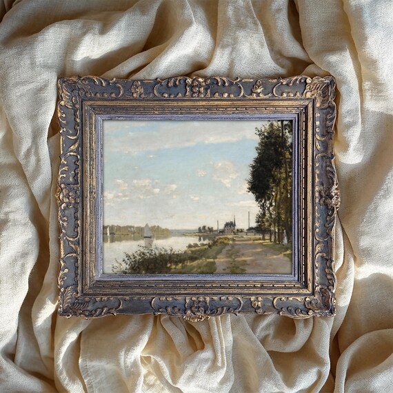 Sailboat on Tranquil River Vintage Landscape Oil Painting Print