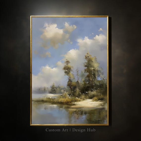 Lakeside Forest Landscape Print Rustic Cabin Wall Art