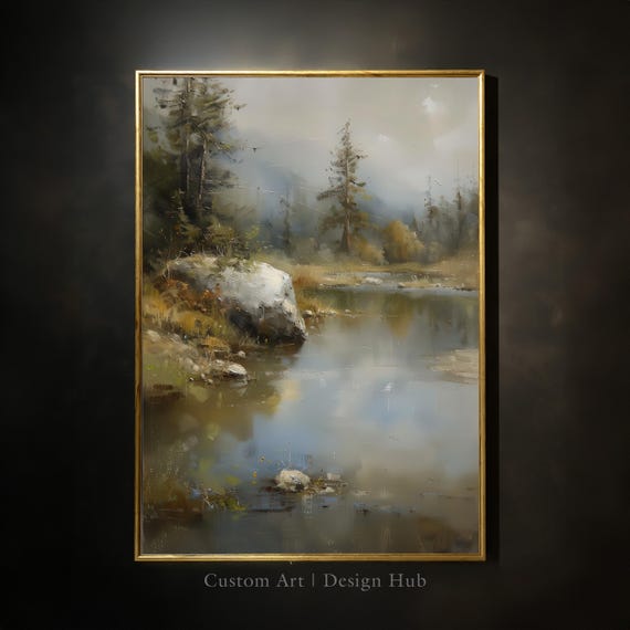 Mountain Lake Landscape Print Rustic Cabin Wall Art