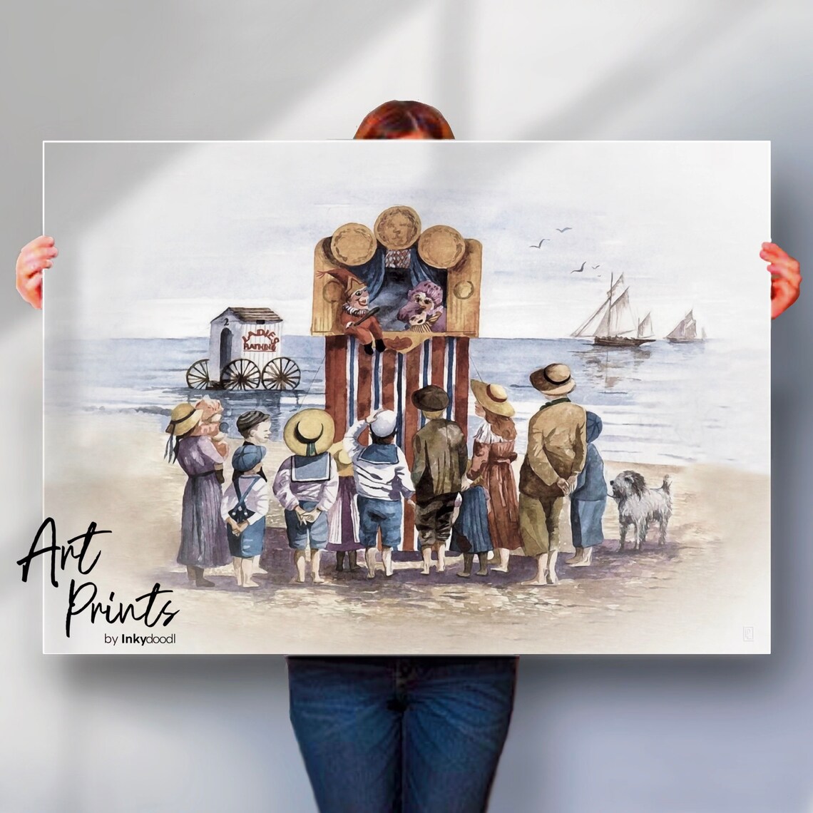 Vintage Punch And Judy Show Edwardian Beach Coastal Scene Poster