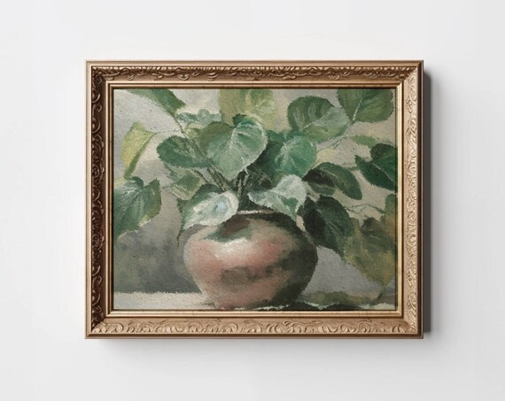 Pothos Plant Art Print Vintage Botanical Oil Painting