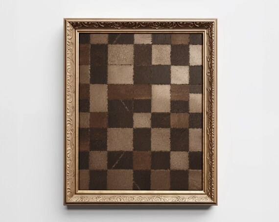 Checkered Wall Art Modern Print Moody Neutral Trendy Beige Brown Checker Instant