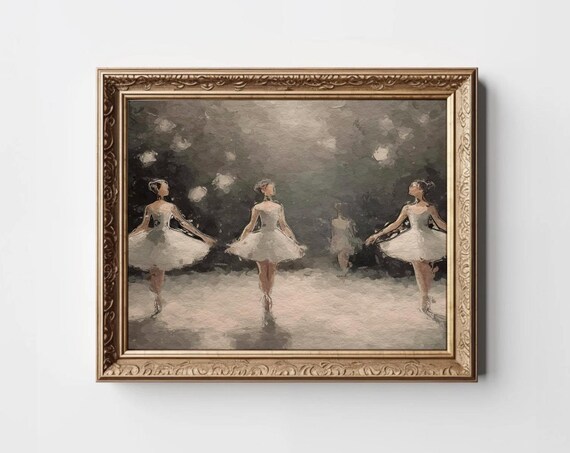 Ballerinas In White Tutus Dancing On Stage Vintage Dance Poster