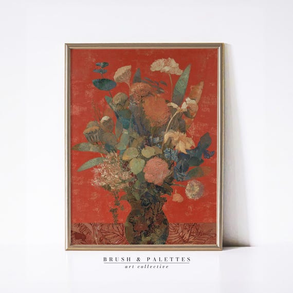 Bold Floral Bouquet Print Still Life Painting Wall Decor Vintage Botanical Art For Eclectic Or Bohemian Homes