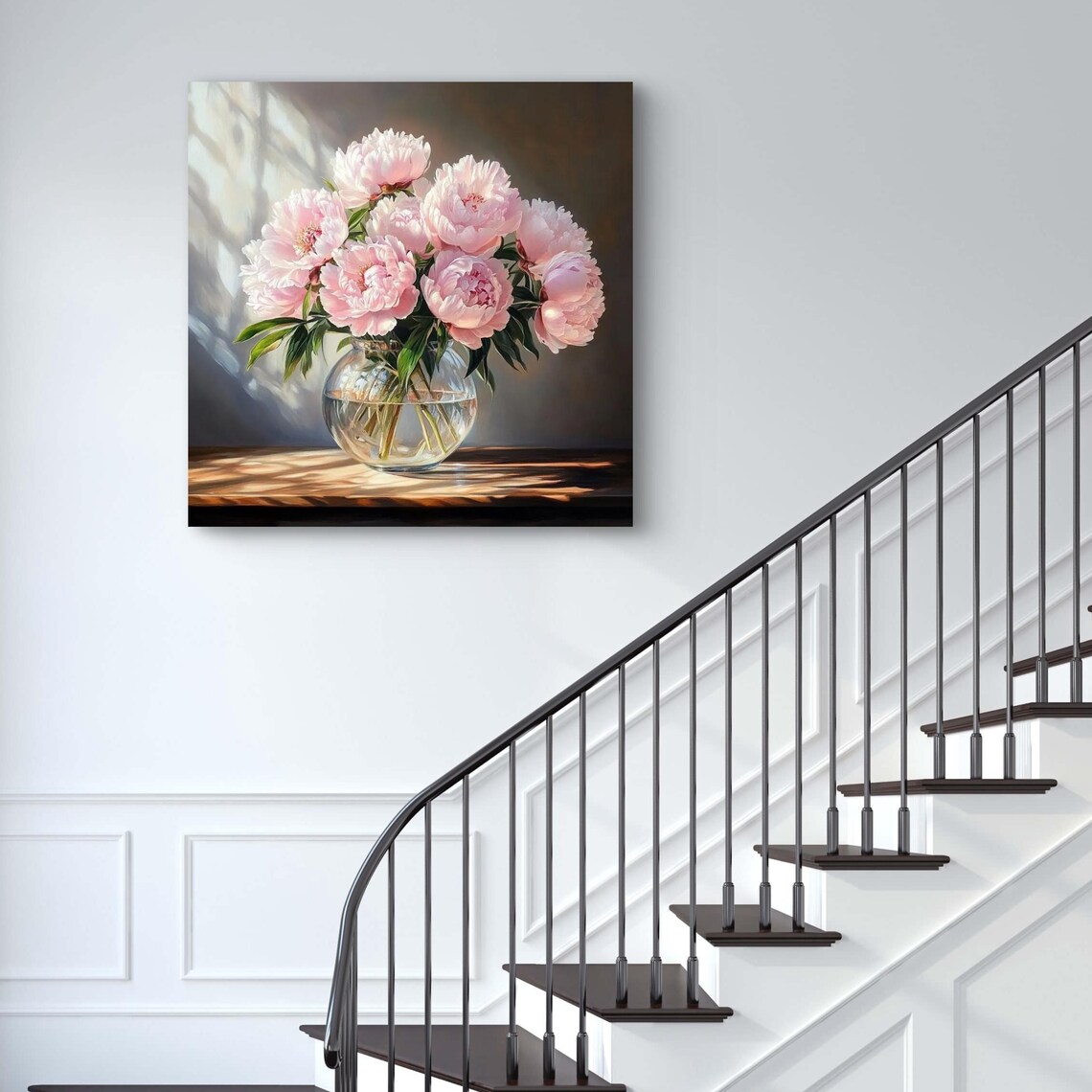 Blush Pink Peonies Glass Vase Sunlit Classic Floral Art Poster