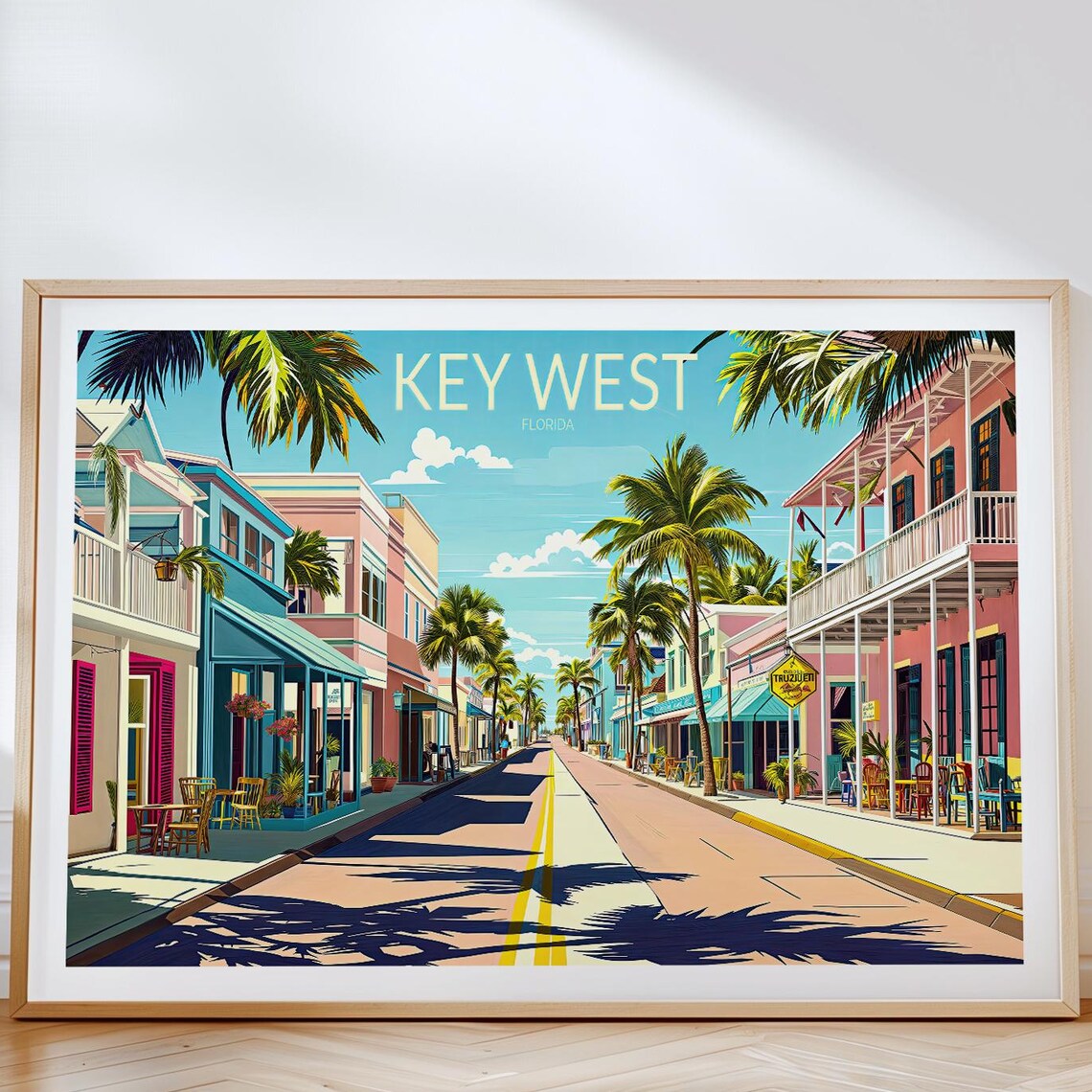 Key West Florida Duval Street Palm Trees Vintage Travel Poster