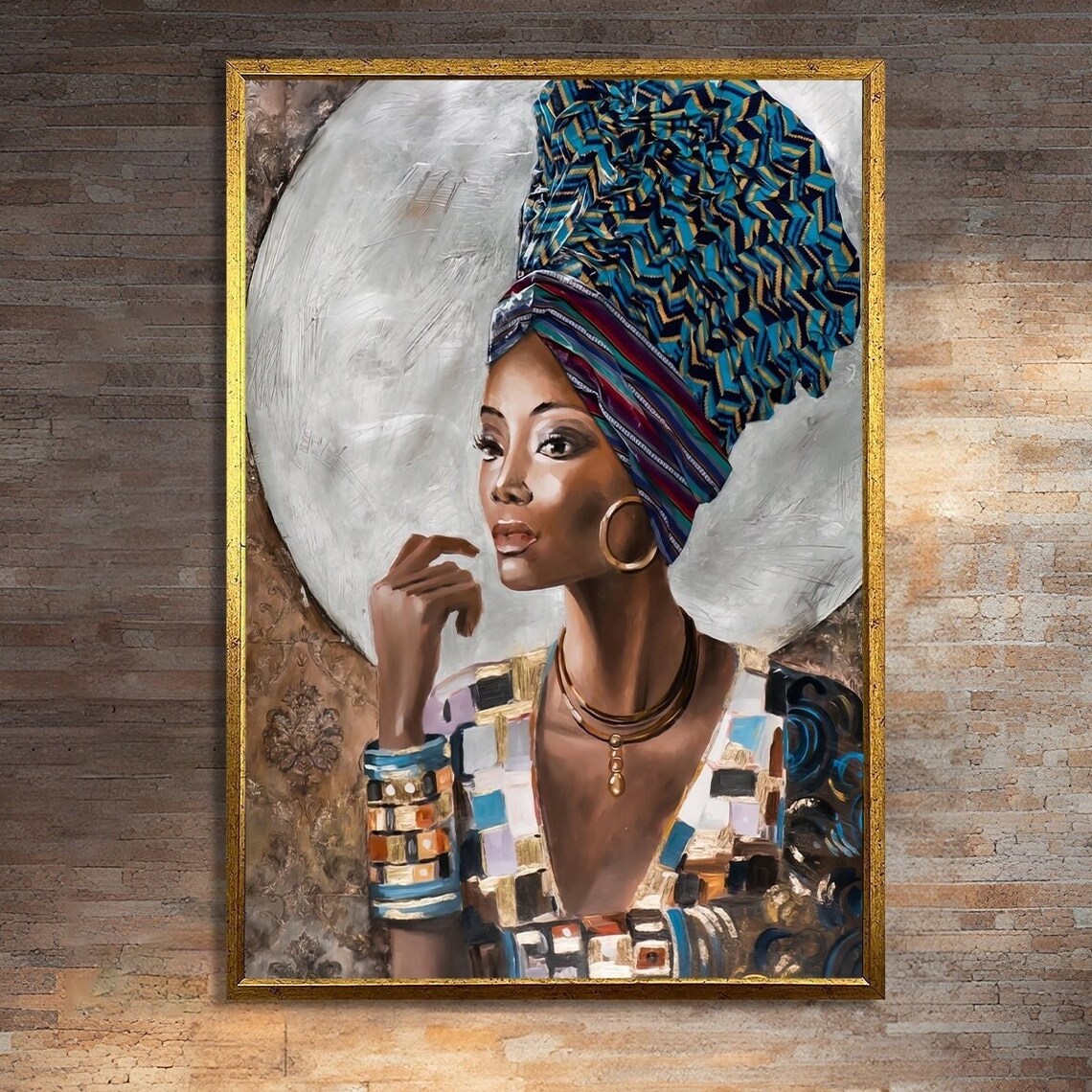 African Woman Portrait, Geometric Ethnic Art
